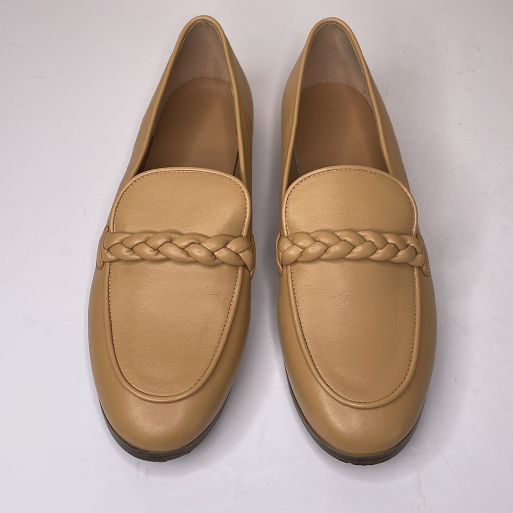 COUTGO Loafers Camel Tan Vegan Leather Braided Detail Comfort Slide-On Shoes